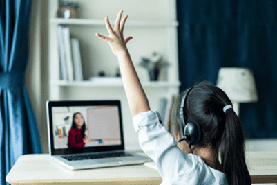 PA online cyber school student raising hand on zoom call